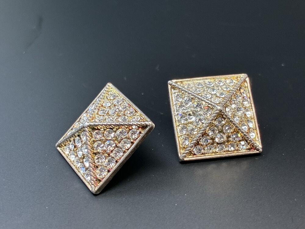 JOAN RIVERS Clear Pave Silver Tone Square Pyramid Shaped Earrings